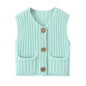 Spring and Autumn New Women's European and American Style Pocket Sleeveless Short Knitted Cardigan