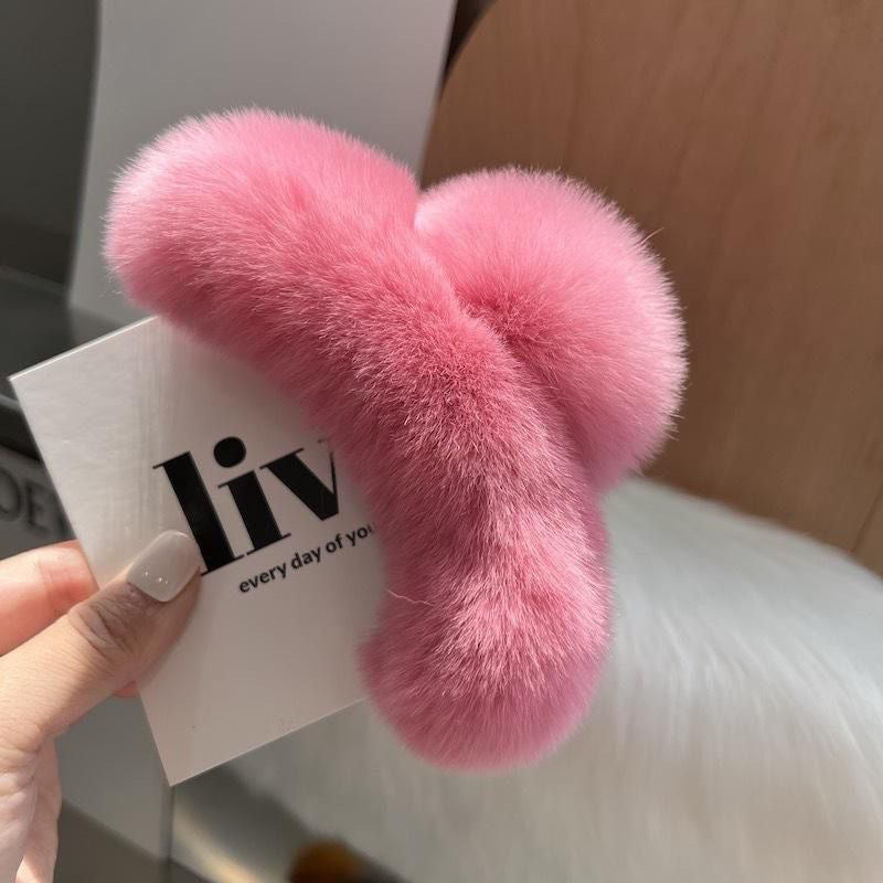 Large genuine rex rabbit fur hair clip