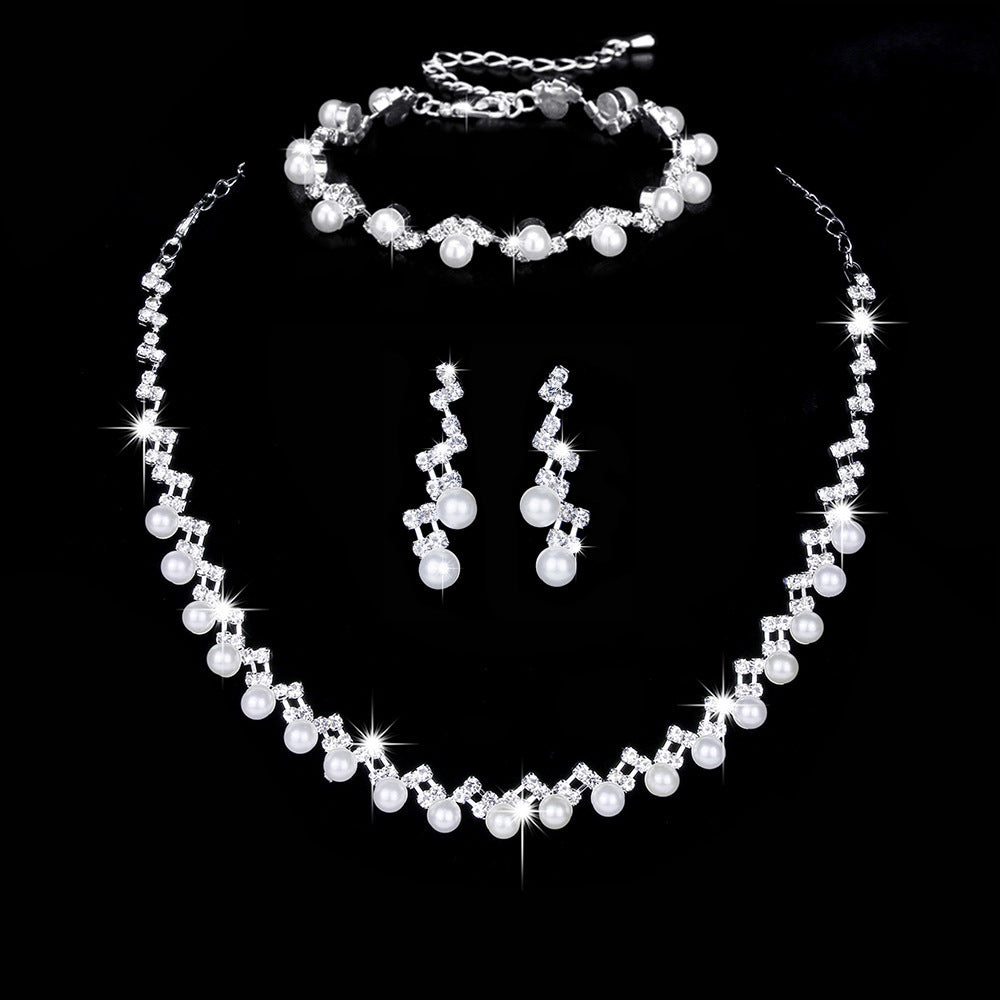 Bridal necklace earrings bracelet three piece set