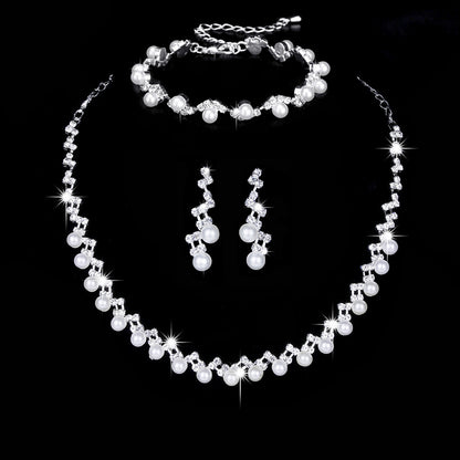 Bridal necklace earrings bracelet three piece set