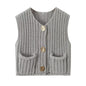 Spring and Autumn New Women's European and American Style Pocket Sleeveless Short Knitted Cardigan