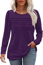 Autumn and winter round neck long sleeve chest tuck line pleated top