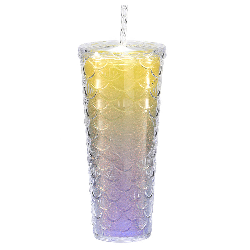 Large capacity, high appearance, colorful gradient double-layer creative internet celebrity new large fish scale cup