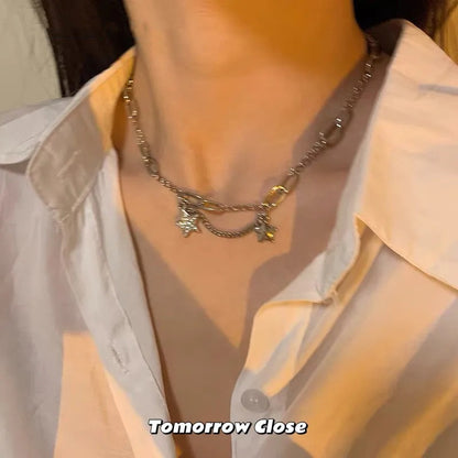 European and American style fashion double-layered love necklace for women splicing cold style women's hip-hop long sweater sweater chain ins trend