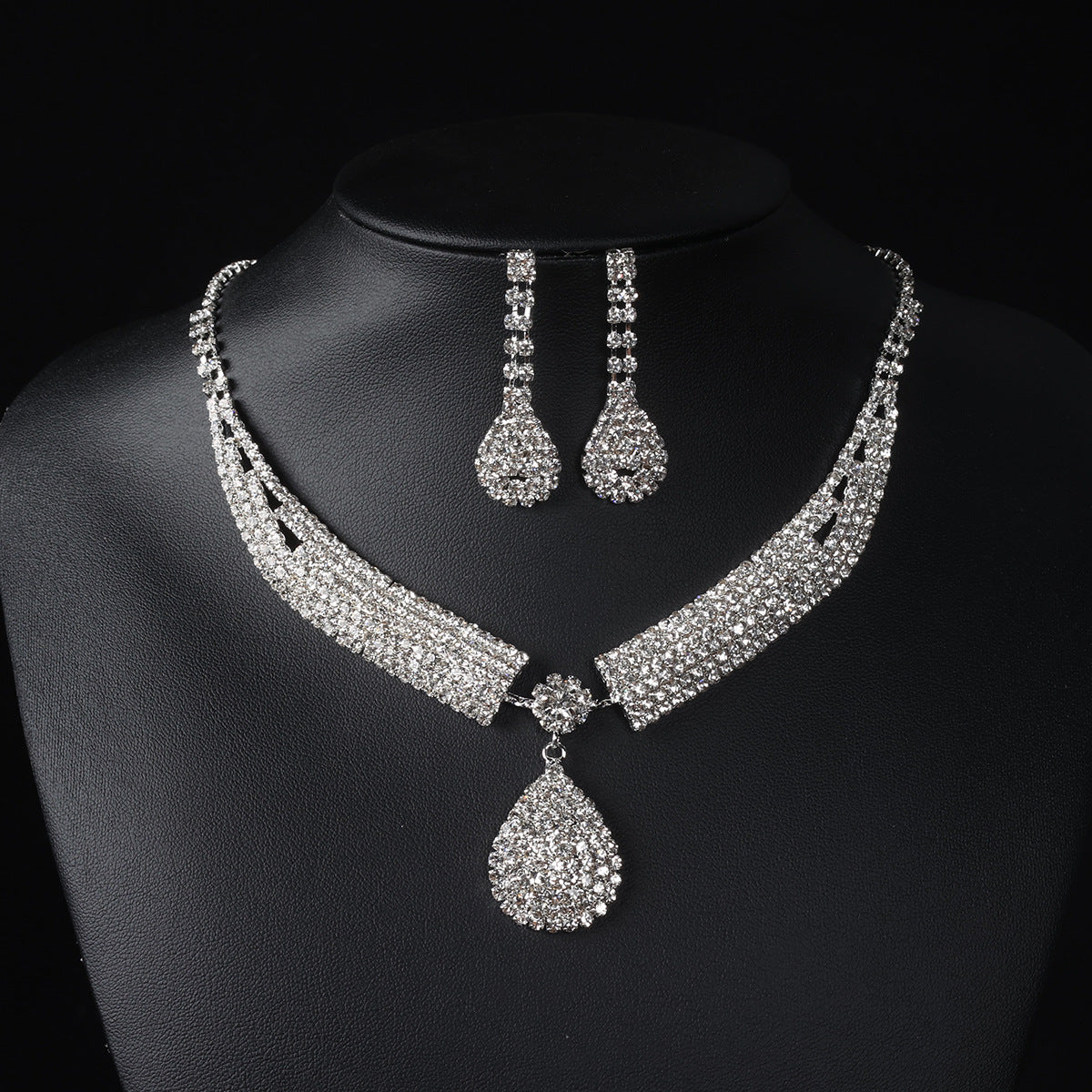 Bridal necklace earrings bracelet three piece set