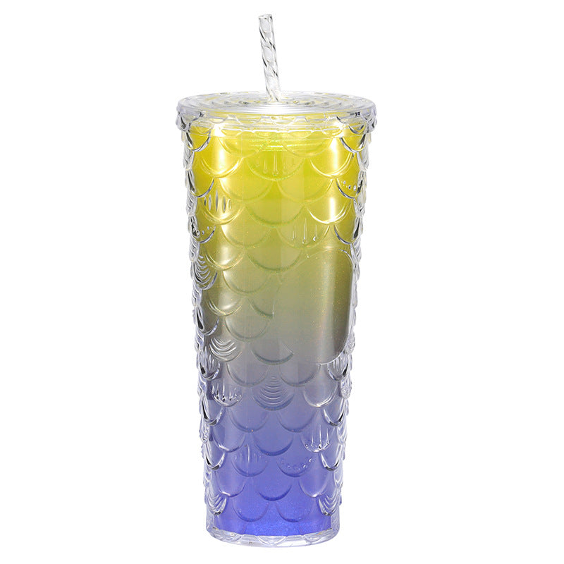 Large capacity, high appearance, colorful gradient double-layer creative internet celebrity new large fish scale cup