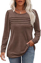 Autumn and winter round neck long sleeve chest tuck line pleated top