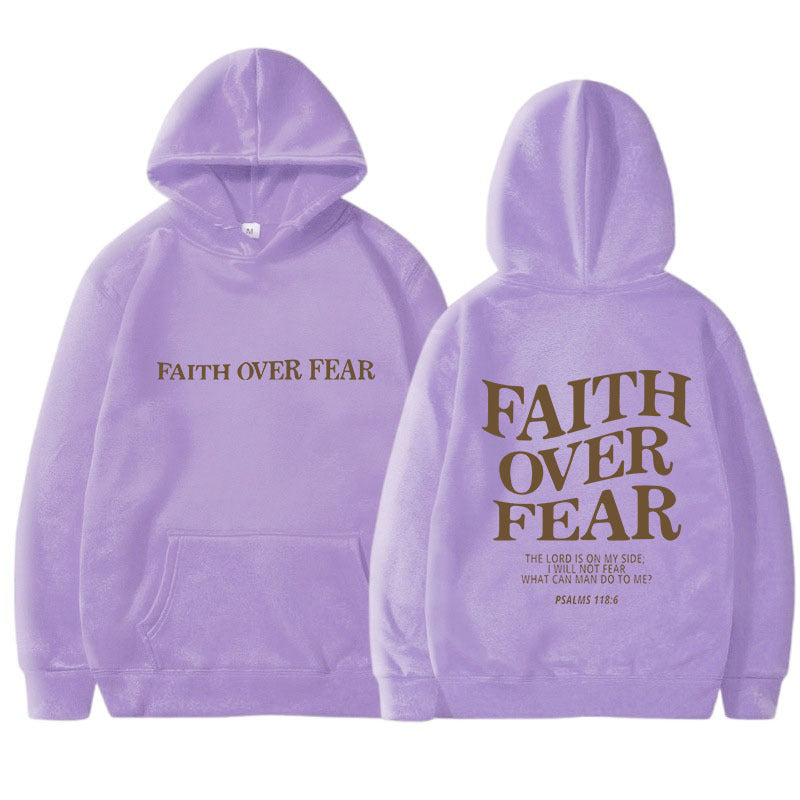 2023 New Hooded Long Sleeve Faith Over Fear Printed Sweatshirt