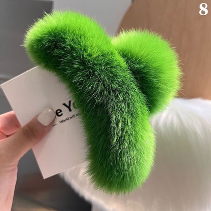 Large genuine rex rabbit fur hair clip