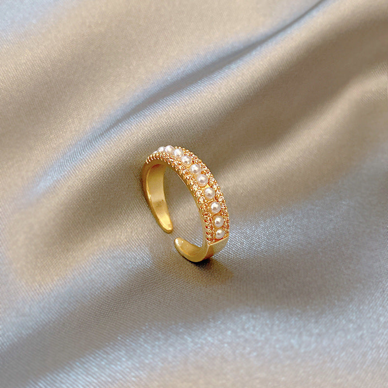European and American ins style open ring women's high-end personalized pearl index ring niche design hand jewelry