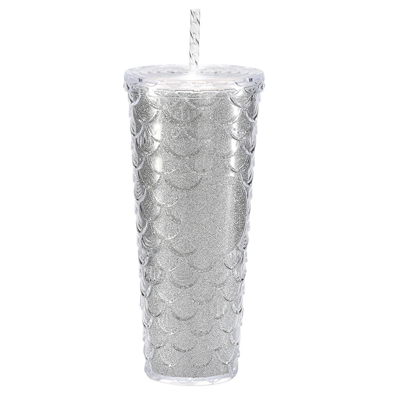 Large capacity, high appearance, colorful gradient double-layer creative internet celebrity new large fish scale cup
