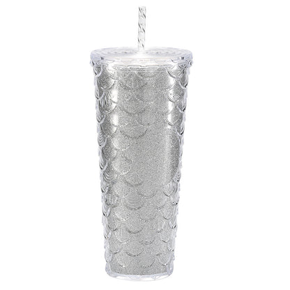 Large capacity, high appearance, colorful gradient double-layer creative internet celebrity new large fish scale cup