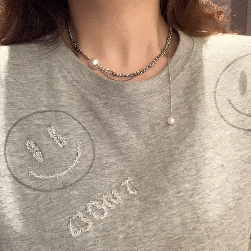 European and American style fashion double-layered love necklace for women splicing cold style women's hip-hop long sweater sweater chain ins trend