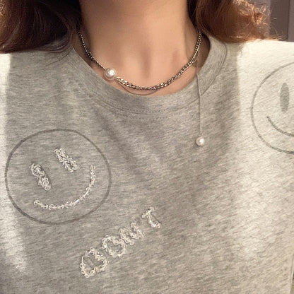 European and American style fashion double-layered love necklace for women splicing cold style women's hip-hop long sweater sweater chain ins trend