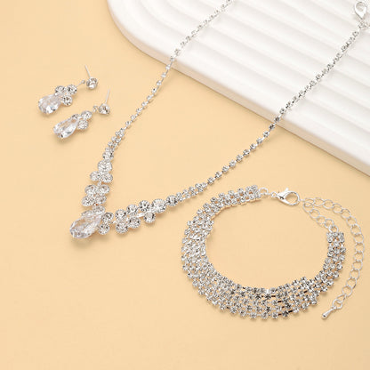 Bridal necklace earrings bracelet three piece set
