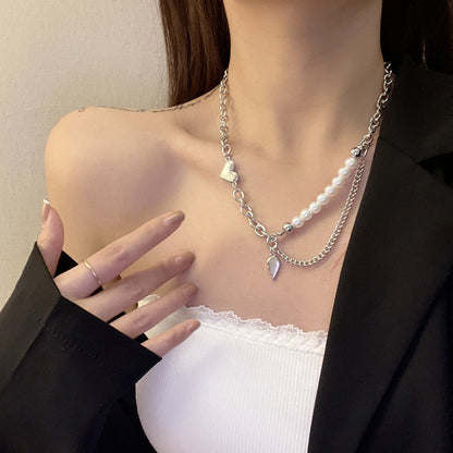 European and American style fashion double-layered love necklace for women splicing cold style women's hip-hop long sweater sweater chain ins trend