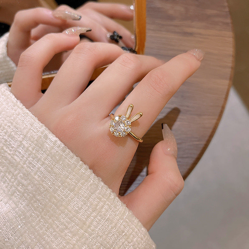 European and American ins style open ring women's high-end personalized pearl index ring niche design hand jewelry