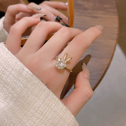 European and American ins style open ring women's high-end personalized pearl index ring niche design hand jewelry