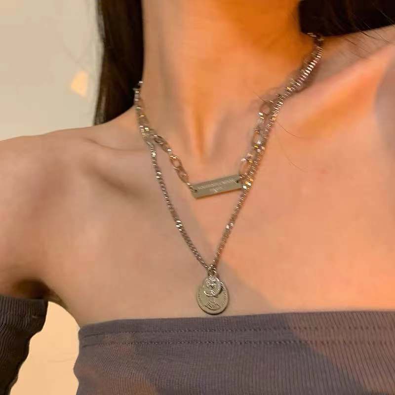European and American style fashion double-layered love necklace for women splicing cold style women's hip-hop long sweater sweater chain ins trend