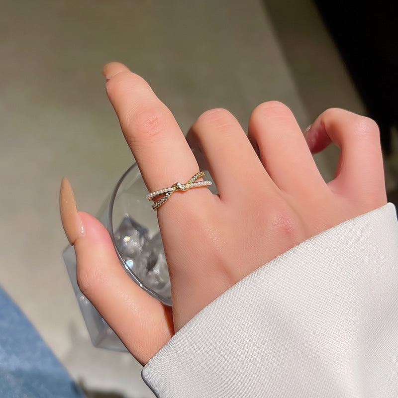 European and American ins style open ring women's high-end personalized pearl index ring niche design hand jewelry