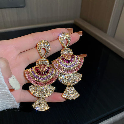 European and American popular diamond-encrusted metal long tassel earrings for women, high-end earrings with niche temperament