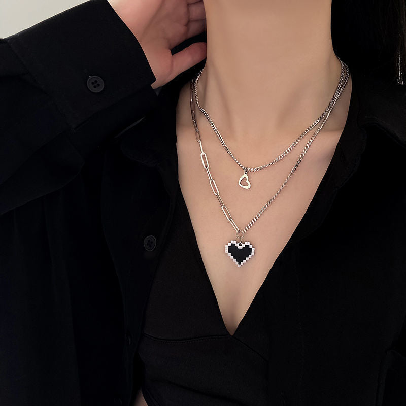 European and American style fashion double-layered love necklace for women splicing cold style women's hip-hop long sweater sweater chain ins trend
