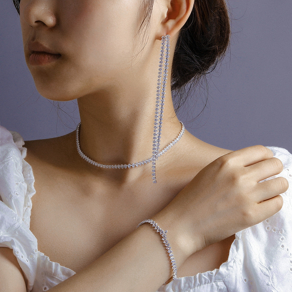 Bridal necklace earrings bracelet three piece set