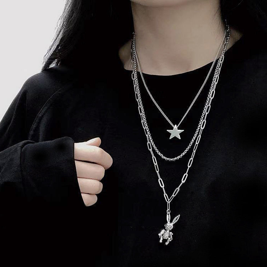 European and American style fashion double-layered love necklace for women splicing cold style women's hip-hop long sweater sweater chain ins trend