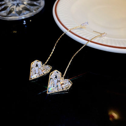 European and American popular diamond-encrusted metal long tassel earrings for women, high-end earrings with niche temperament