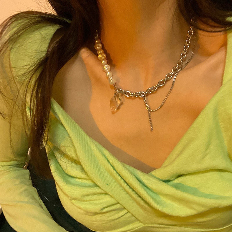 European and American style fashion double-layered love necklace for women splicing cold style women's hip-hop long sweater sweater chain ins trend