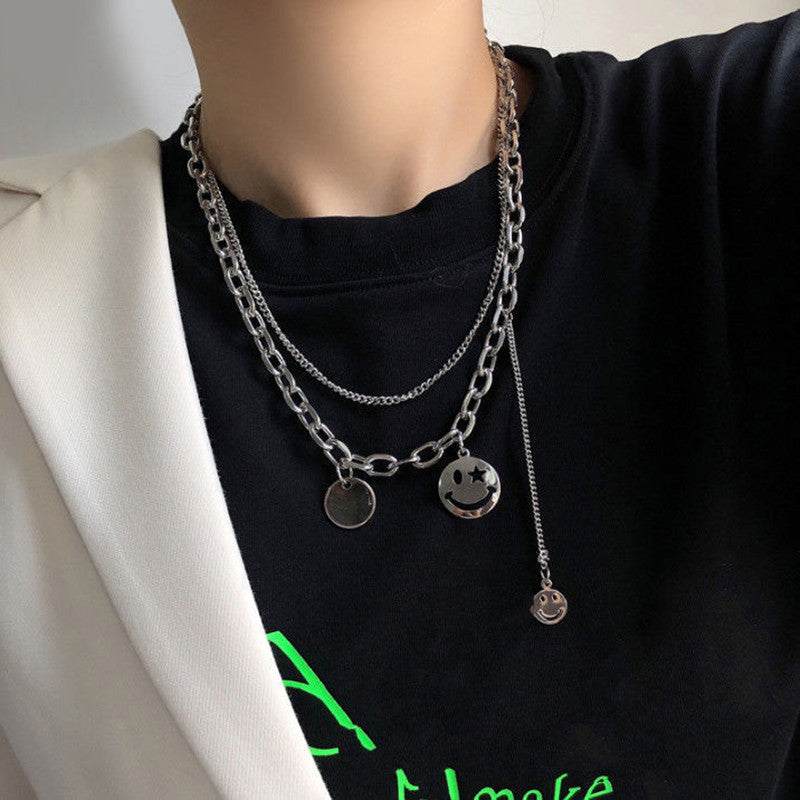 European and American style fashion double-layered love necklace for women splicing cold style women's hip-hop long sweater sweater chain ins trend