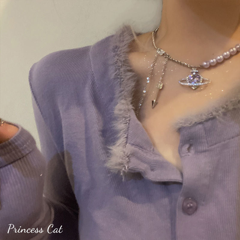 European and American style fashion double-layered love necklace for women splicing cold style women's hip-hop long sweater sweater chain ins trend