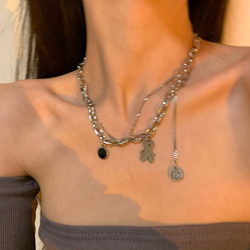 European and American style fashion double-layered love necklace for women splicing cold style women's hip-hop long sweater sweater chain ins trend