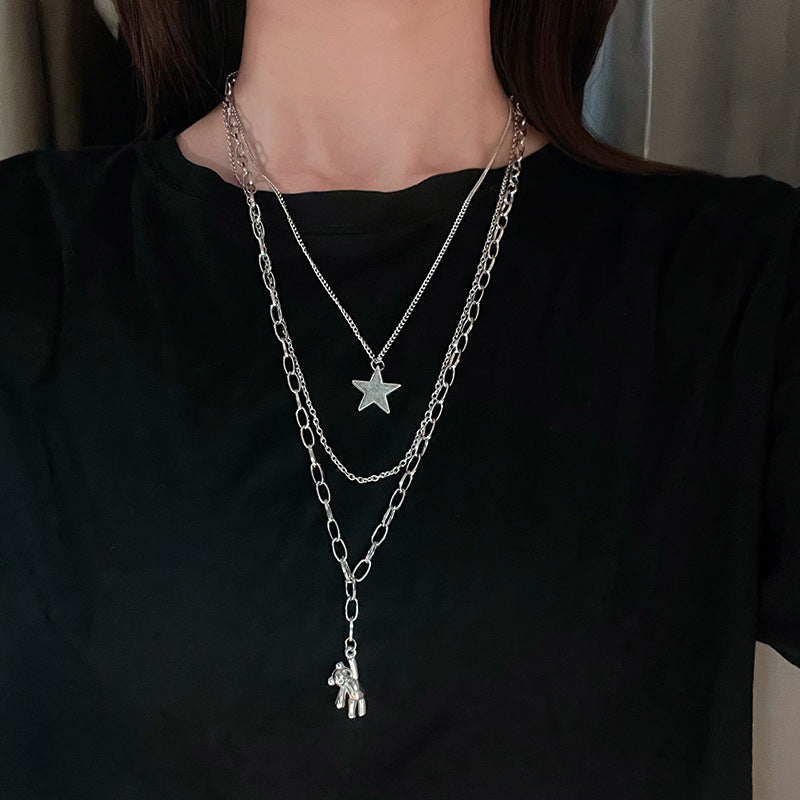 European and American style fashion double-layered love necklace for women splicing cold style women's hip-hop long sweater sweater chain ins trend