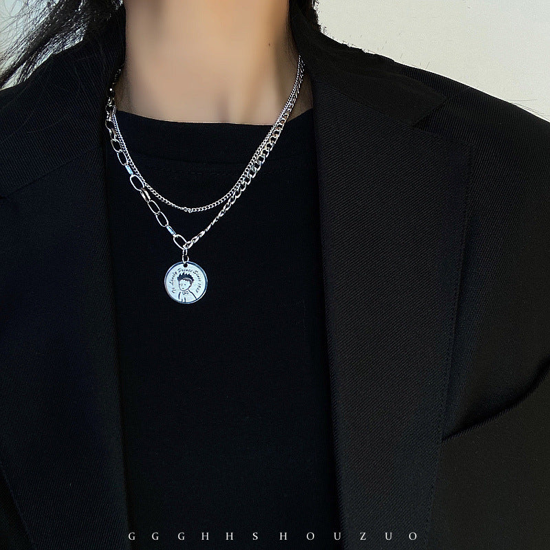 European and American style fashion double-layered love necklace for women splicing cold style women's hip-hop long sweater sweater chain ins trend