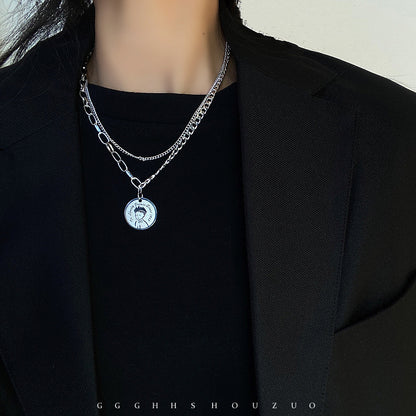 European and American style fashion double-layered love necklace for women splicing cold style women's hip-hop long sweater sweater chain ins trend
