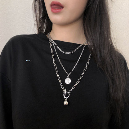 European and American style fashion double-layered love necklace for women splicing cold style women's hip-hop long sweater sweater chain ins trend