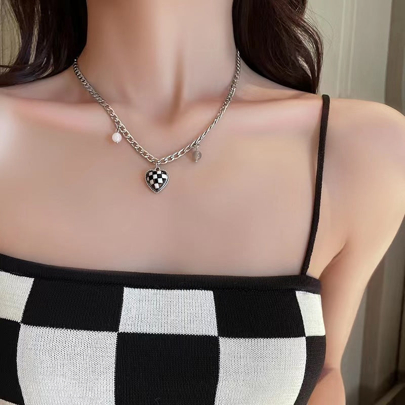 European and American style fashion double-layered love necklace for women splicing cold style women's hip-hop long sweater sweater chain ins trend