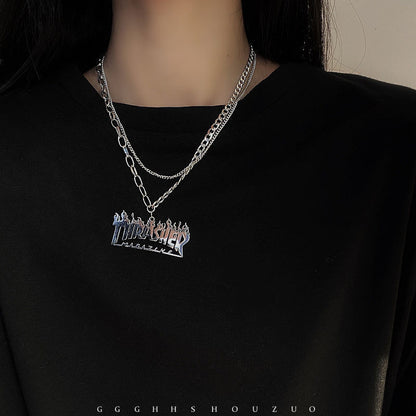 European and American style fashion double-layered love necklace for women splicing cold style women's hip-hop long sweater sweater chain ins trend