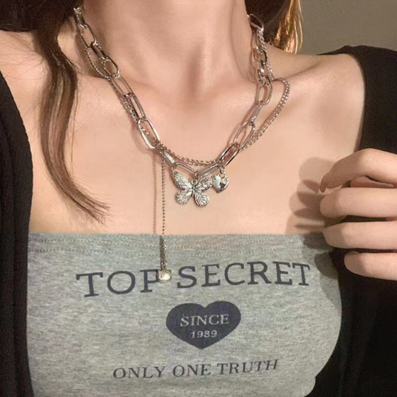 European and American style fashion double-layered love necklace for women splicing cold style women's hip-hop long sweater sweater chain ins trend
