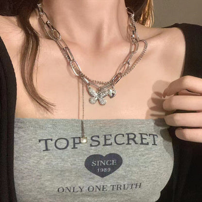 European and American style fashion double-layered love necklace for women splicing cold style women's hip-hop long sweater sweater chain ins trend