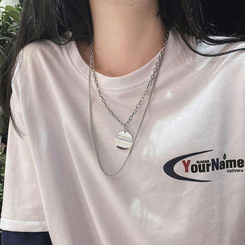 European and American style fashion double-layered love necklace for women splicing cold style women's hip-hop long sweater sweater chain ins trend