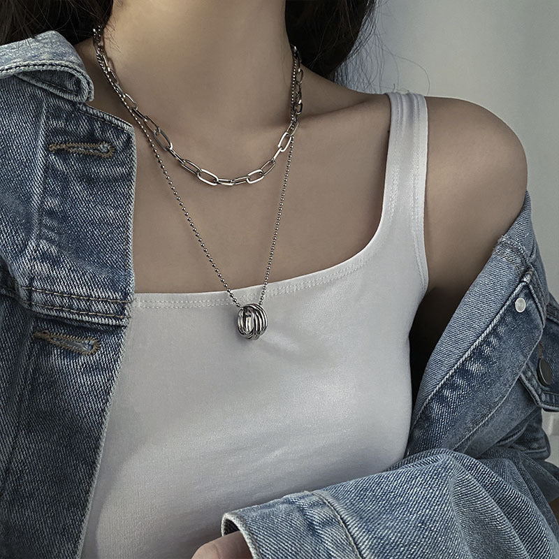 European and American style fashion double-layered love necklace for women splicing cold style women's hip-hop long sweater sweater chain ins trend