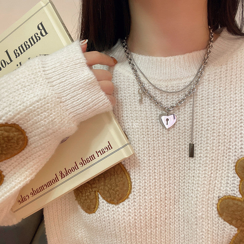 European and American style fashion double-layered love necklace for women splicing cold style women's hip-hop long sweater sweater chain ins trend