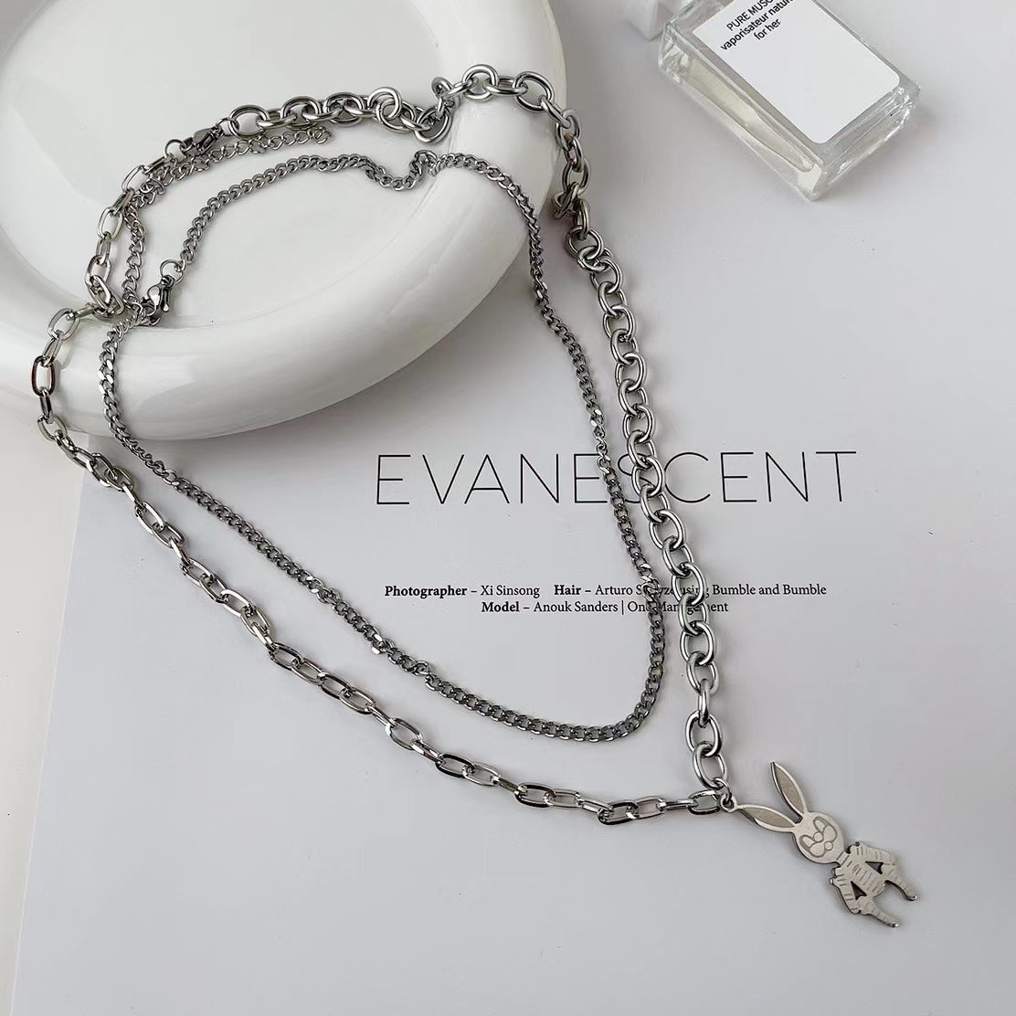 European and American style fashion double-layered love necklace for women splicing cold style women's hip-hop long sweater sweater chain ins trend