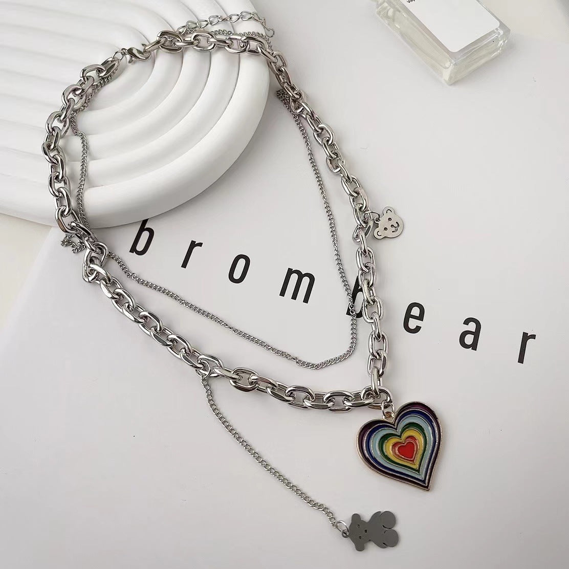 European and American style fashion double-layered love necklace for women splicing cold style women's hip-hop long sweater sweater chain ins trend