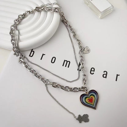 European and American style fashion double-layered love necklace for women splicing cold style women's hip-hop long sweater sweater chain ins trend