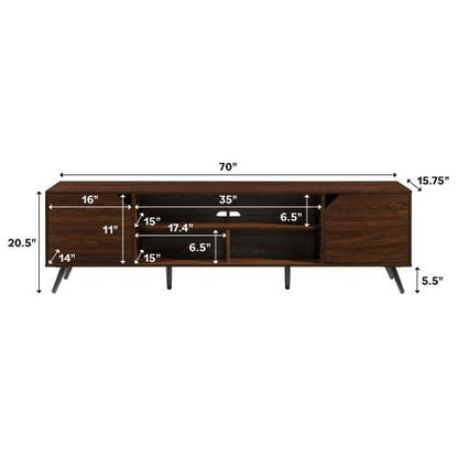 Contemporary 2-Door Minimalist TV Stand For TVs Up To 80 Inches Dark Walnut