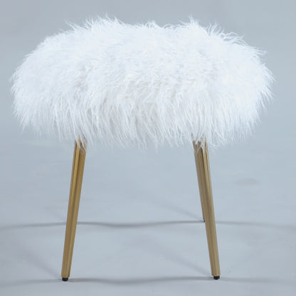 Ravni Faux Fur Accent Ottoman With Gold Legs