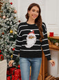 Sequin Santa Striped Round Neck Long Sleeve Sweater